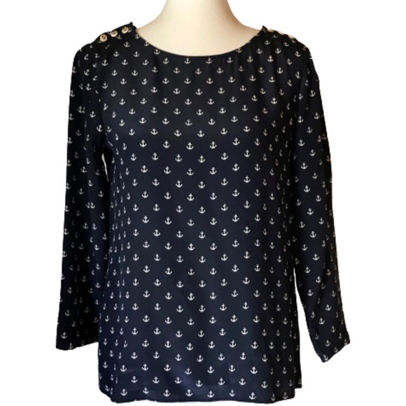 J. Crew - 100% Silk Anchors Aweigh Scoop Neck Blouse - Picture 5 of 7